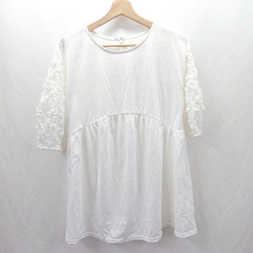 ◇ ⊂◎●未使用● Human 2nd Occasion 袖レース 七分袖 チュニック サイズM オフホワイト レディース E 【中古】
