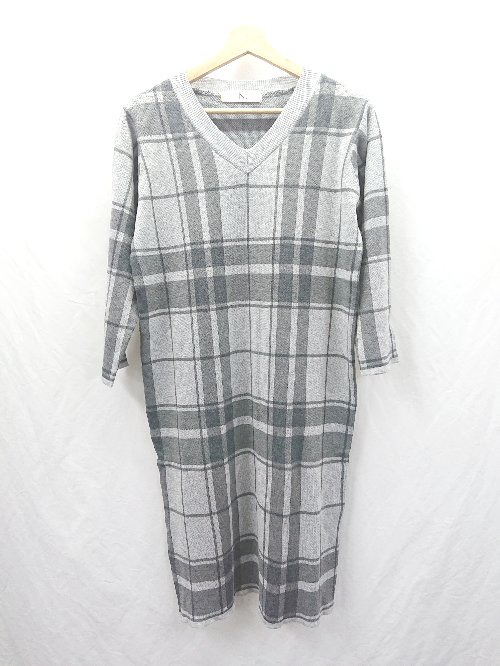 ◇ ⊇ NATURAL BEAUTY BASIC チェック柄 長袖 ロング ワンピース サイズM グレー レディース E 【中古】