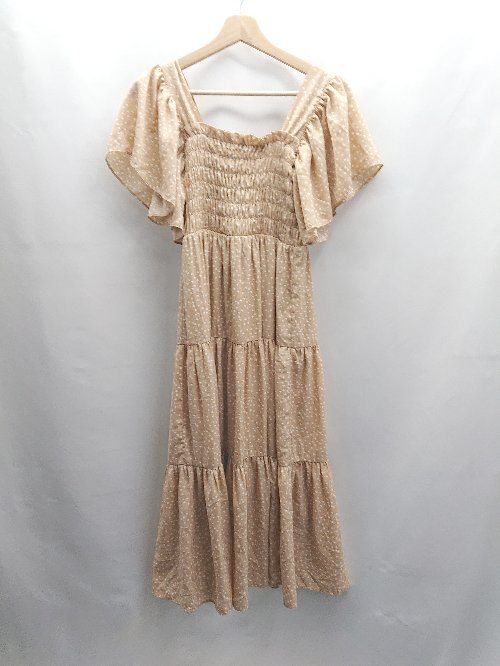 ◇ ⊂ one after another NICE CLAUP ハート柄 半袖 ロング ワンピース サイズフリー ベージュ系 レディース E 【中古】