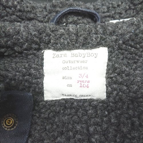 ◇ ⊇ ZARA BabyBoy ザラ キッズ ベビー 裏ボア 長袖 ダッフルコート サイズ104 ネイビー 男の子 E 【中古】