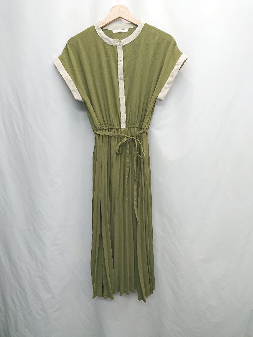 ◇ ⊂ ◎ CIAOPANIC チャオパニック プリーツ 半袖 ロング丈 ワンピース サイズF カーキ系 レディース E 【中古】