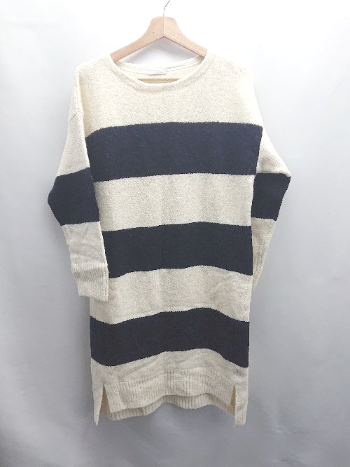 ◇ ⊇ OPAQUE.CLIP オペーク ドット クリップ ボーダー柄 ミドルゲージ 長袖 膝下 ワンピース サイズL ホ..