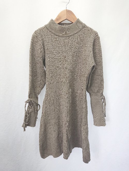 ◇ ⊆ &rabbit ボトルネック 長袖 ミニ丈 ニット ワンピース サイズ表記なし カーキ レディース E 【中古】