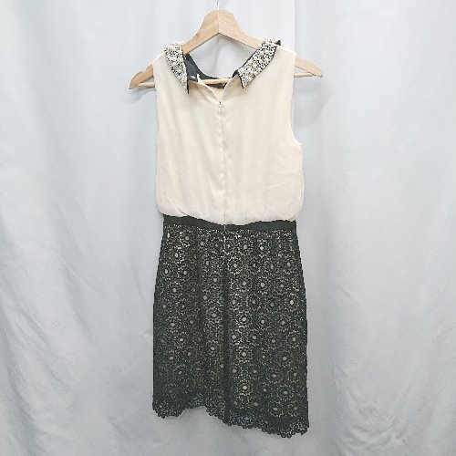 ◇ ノーブランド 花柄レース ビーズ付属 なし ロング丈 ワンピース サイズ38 ベージュ系 レディース E 【中古】