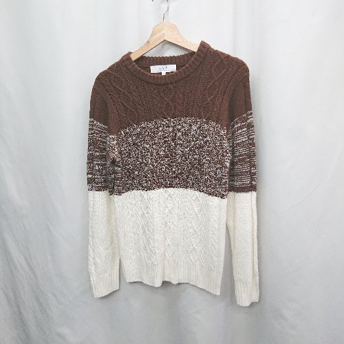 ◇ ⊇ Blue Standard ブルースタンダード ミドルゲージ 長袖 ニット セーター サイズM ブラウン ホワイト..