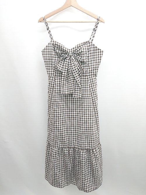 ◇ ⊂ FRIFUL ギンガムチェック柄 膝下丈 ワンピース サイズXL ブラウン系 レディース E 【中古】