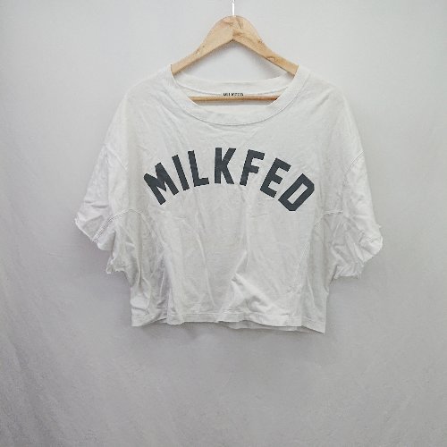 ◇ ⊂ MILKFED ミルクフェド ブランド文字 半袖 丸首Tシャツカットソー サイズone ホワイト系 レディース E 【中古】(4)