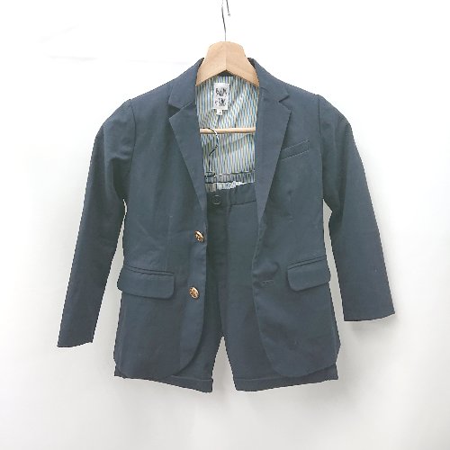 ◇ ⊂ BEAMS ビームス シンプル 子供用スーツ型セットアップ サイズ120 ネイビー系 メンズ E 【中古】