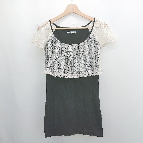 ◇ ⊂ MERCURYDUO レース 半袖 チュニック サイズF ブラック アイボリー系 レディース E 【中古】