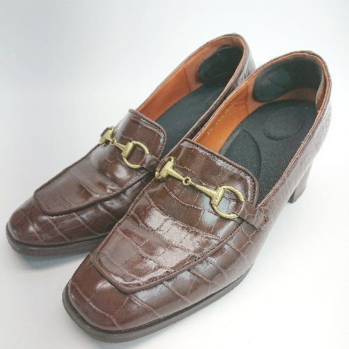 ◇ MOUSSY マウジー クロコ チャンキーヒール おしゃれ ローファー サイズL ブラウン レディース E 【中古】