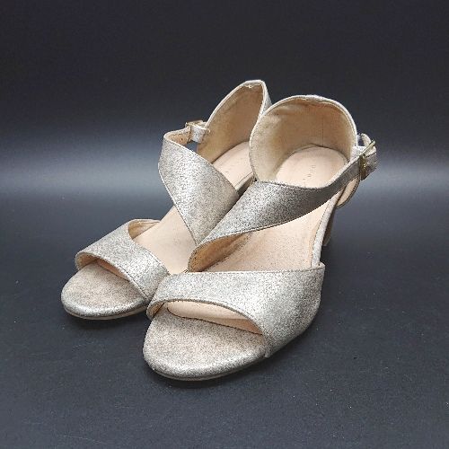 ◇ Bou Jeloud ブージュルード ストラップ調節可 光沢 スネイル 美脚 サンダル サイズM ゴールド系 レデ..