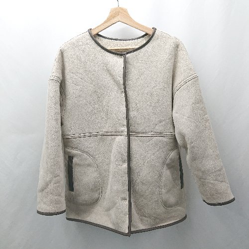 ◇ ⊇ ブランドタグ　なし　ブランド不明 長袖 ボアブルゾン サイズ ベージュ系 レディース E 【中古】