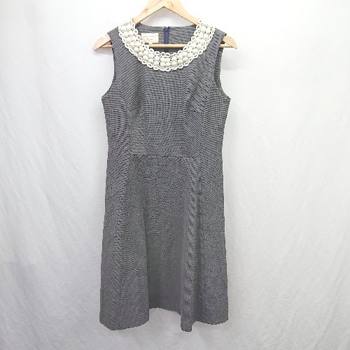 ◇ ⊂ LAURA ASHLEY ローラアシュレイ ビーズ装飾 ノースリーブ ひざ丈 ワンピース サイズ3 ダークグレー レディース E 【中古】