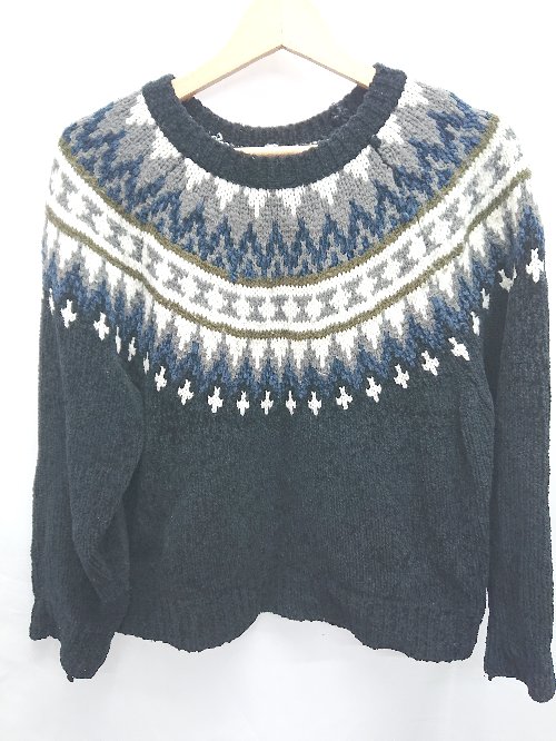◇ ⊇ SENSE OF PLACE by URBAN RESEARCH ノルティック 長袖 ニット セーター サイズF ブラック マルチ ..