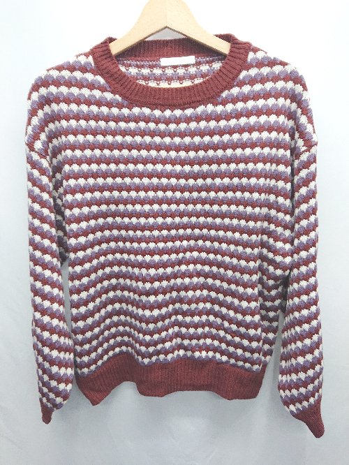 ◇ ⊇ ehka sopo エヘカソポ 総柄 長袖 ニット セーター サイズF ボルドー パープル ホワイト レディース E 【中古】