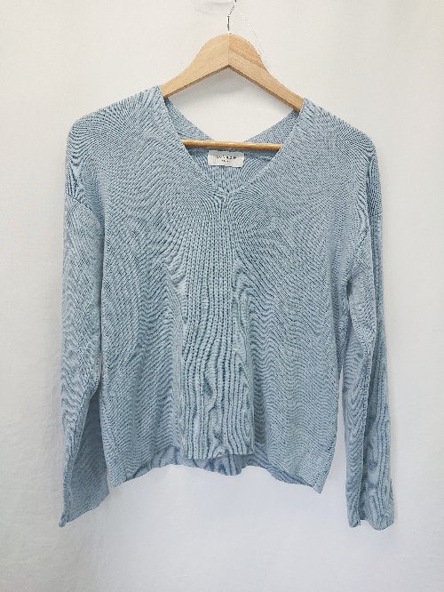 ◇ ⊇ OPAQUE.CLIP オペーク ドット クリップ Vネック シンプル ニット セーター サイズM ライトブルー ..