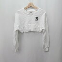 ◇ ⊇ BACK TO THE FIELD ショート丈 ヤンキースロゴ 長袖 トレーナー サイズフリー ホワイト レディース E 【中古】