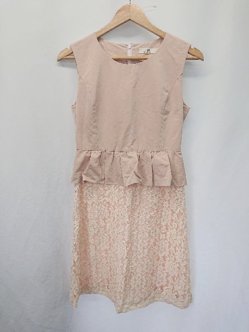 ◇ ⊂ Douceur ドゥスール 異素材 レース 膝丈 ノースリーブ ワンピース サイズ表記なし ピンク系 ベージュ系 レディース E 【中古】