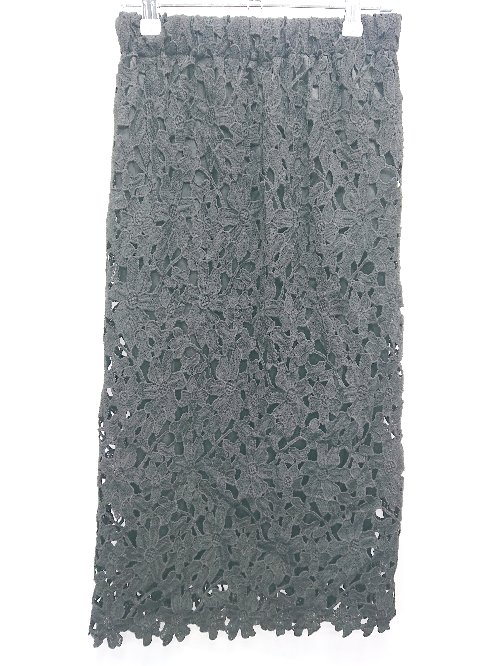 ◇ ⊂ ◎ ●未使用● pumpkin port タグ付き レース 花柄 膝下丈 タイト スカート サイズM ブラック レディ..