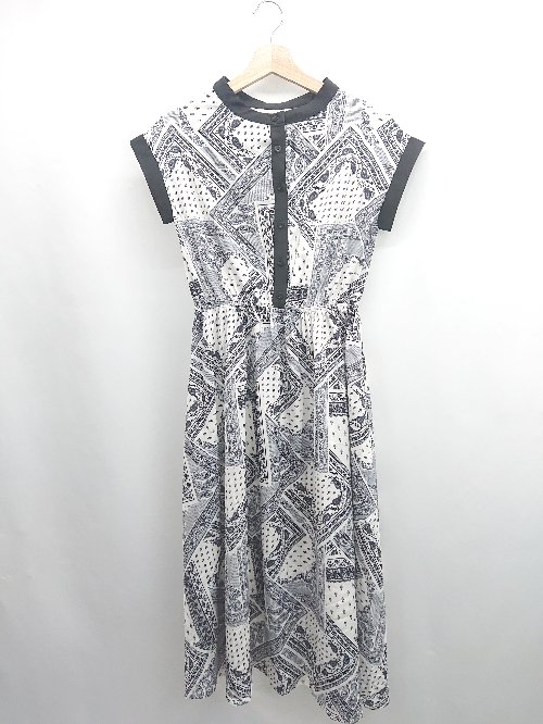 ◇ ⊂ ABITOKYO アビトーキョー ペイズリー柄 半袖 ロング ワンピース サイズフリー ブラック系 ホワイト系 レディース E 【中古】