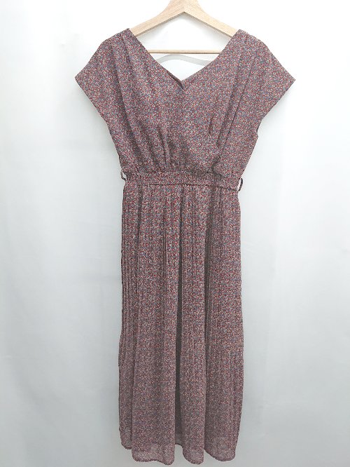 ◇ ⊂ natural couture ナチュラルクチュール 花柄 カシュクール ひざ下丈 ワンピース サイズF ブラウン レディース E 【中古】