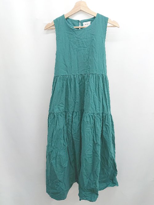 ◇ Θ ディスフロント 無地 ノースリーブ 膝下丈 ワンピース サイズS グリーン系 レディース E 【中古】
