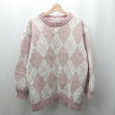 ◇ ⊇ OLIVE des OLIVE オリーブ デ オリーブ ミドルゲージ アーガイル柄 長袖 ニット サイズF ピンク系 レディース E 【中古】