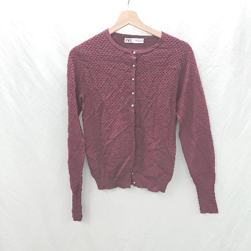 ◇ ZARA ザラ フロントボタン キラキラ フェミニン オシャレ 長袖 カーディガン サイズM レッド系 レディース E 【中古】