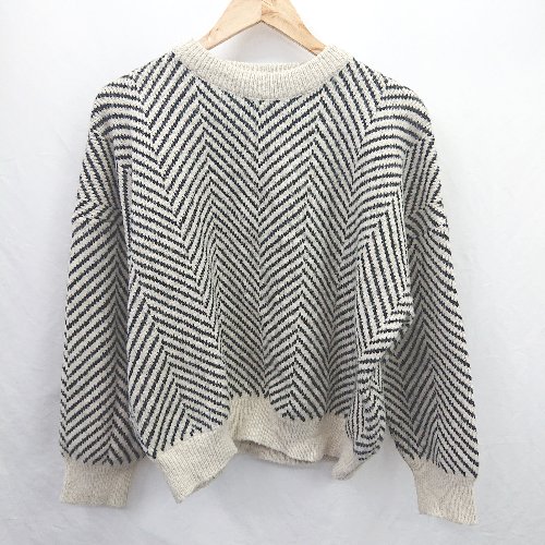 ◇ ⊇ RiLi リリ ヘリンボーン柄 ミドルゲージ ニット 長袖 セーター サイズF ベージュ ブラック系 レデ..