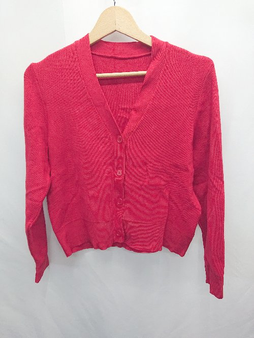 ◇ ⊇ ur's ユアーズ Vネック 無地 長袖 ニット カーディガン サイズS レッド系 レディース E 【中古】
