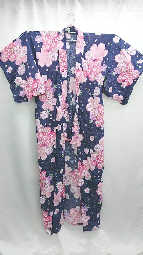 ◇ ⊂ ノーブランド 桜 あじさい 七分 総柄浴衣 サイズ表記なし ネイビー系 レディース E 【中古】