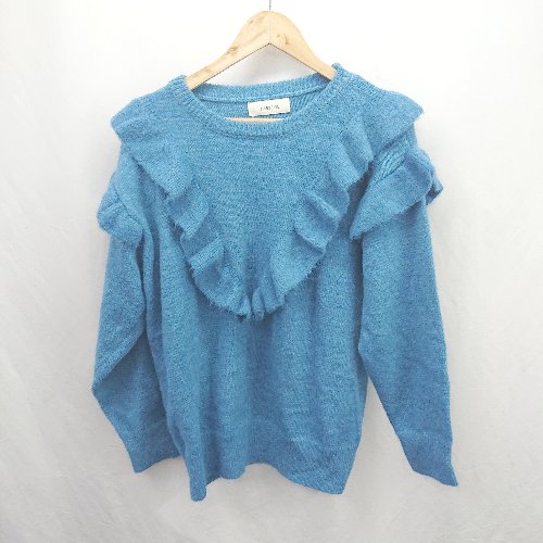 ◇ ⊇ MERLOT メルロー ハイゲージ フリル 長袖 セーター サイズF ブルー系 レディース E 【中古】