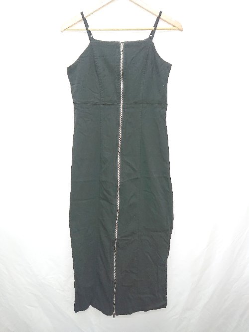 ◇ Θ JUNOAH ジュノア ジップアップ キャミソール 膝下丈 ワンピース サイズXL ブラック レディース E ..