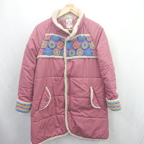 ◇ ⊇ TITICACA チチカカ ニット モチーフ ボア 長袖 中綿コート サイズM レッド系 レディース E 【中古】