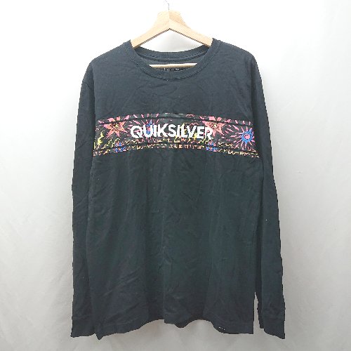◇ Quiksilver クルーネック ロゴプリント スポーティー カジュアル 長袖 Tシャツ サイズXL ブラック系 メンズ E 【中古】 ◇ Quiksilver クルーネック ロゴプリント スポーティー カジュアル 長袖 Tシャツ サイズXL ブラック系 メンズ E 【中古】