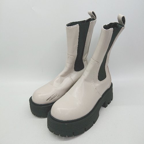 ■ ⊇ moment+ モーメントプラス 厚底 ショートブーツ サイドゴアブーツ サイズLL アイボリー系 レディー..