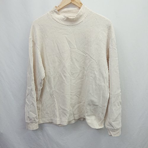 ◇ ⊇ UNIQLO ユニクロ モックネック 長袖 Tシャツ カットソー サイズL ナチュラル メンズ E 【中古】