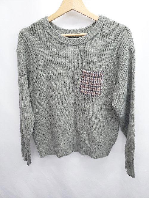 ◇ ⊆ URBAN RESEARCH アーバンリサーチ 胸ポケット付き 長袖 ニット セーター サイズF グレー レディース E 
