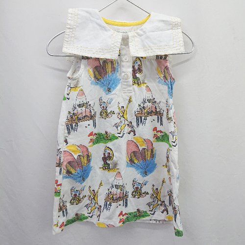 ◇ ⊂ graniph おさるのジョージ キッズ 子供服 ノースリーブ ワンピース サイズ90 オフホワイト系 マルチ 女の子 E 【中古】