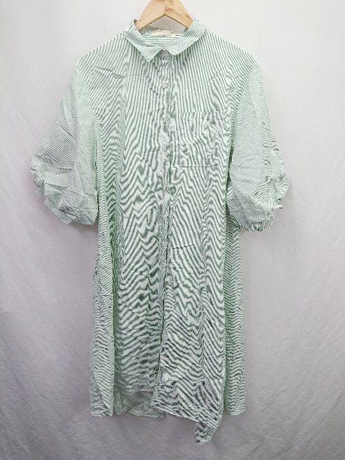 ◇ ⊂ ガトーロマンティック ストライプ柄 七分袖 ロング 袖ボリュームボタンワンピース サイズM グリーン系 レディース E 【中古】