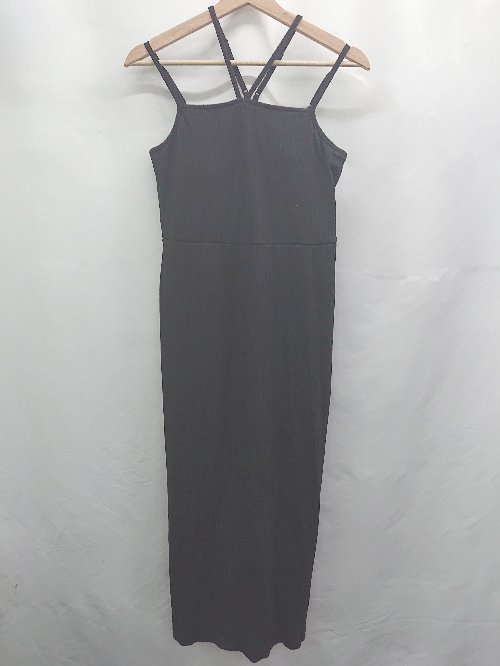 ◇ ⊂ JUNOAH ジュノア リブ キャミソール ロング ワンピース サイズXL ブラック レディース E 【中古】