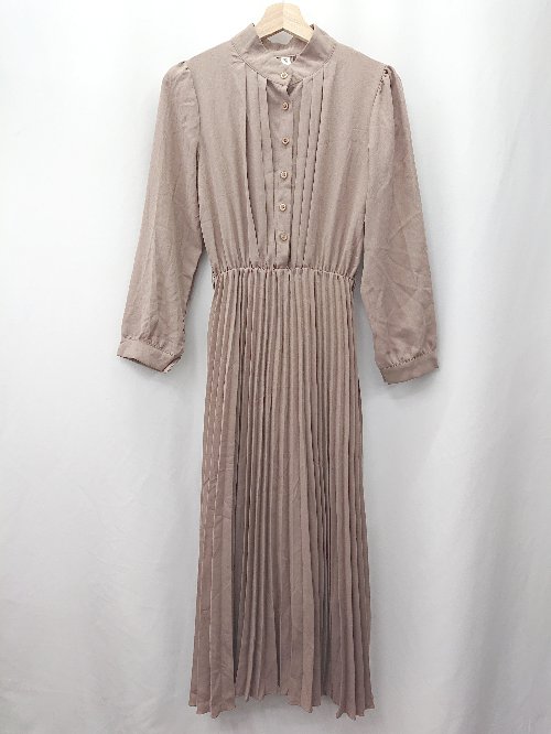 ◇ ⊂ JUNOAH ジュノア スタンドカラー ロング ロング ワンピース サイズM ベージュ系 レディース E 【中..