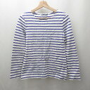 ◇ Θ PETIT BATEAU ボーダー柄 長袖 ボーダー柄シャツ サイズM ホワイト パープル系 レディース メンズ E 【中古】