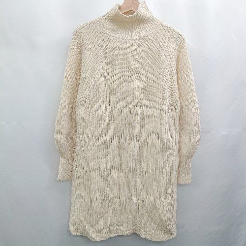 ◇ ⊇ vis-`a-vis ビサビ ミドルゲージ ハイネック 長袖 ミニ丈 ニットワンピース サイズF アイボリー系 レディース E 【中古】