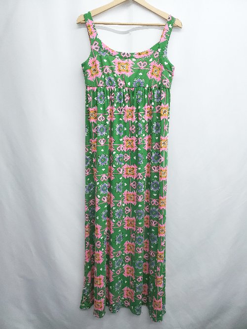 ◇ ⊂ RodeoCrowns ロデオ クラウンズ 総柄 ロング キャミソール ワンピース サイズM グリーン ピンク マ..