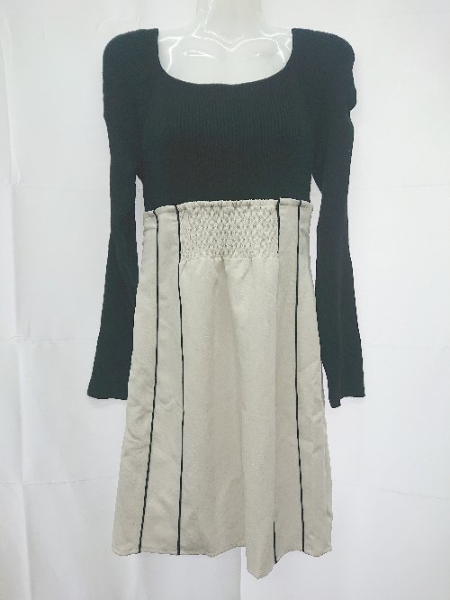 ◇ ⊆ LIP SERVICE バイカラー ドッキング 長袖 ミニ丈 タイト ワンピース サイズM ブラック アイボリー レディース E 【中古】