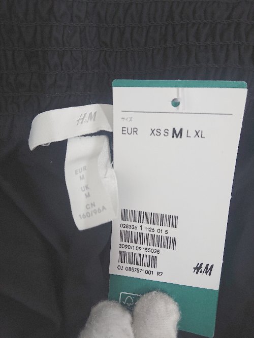 ◇ ⊂ ◎ ●未使用● H&M タグ付き スクエアネック 五分袖 ミニ ワンピース サイズM ブラック レディース E 【中古】