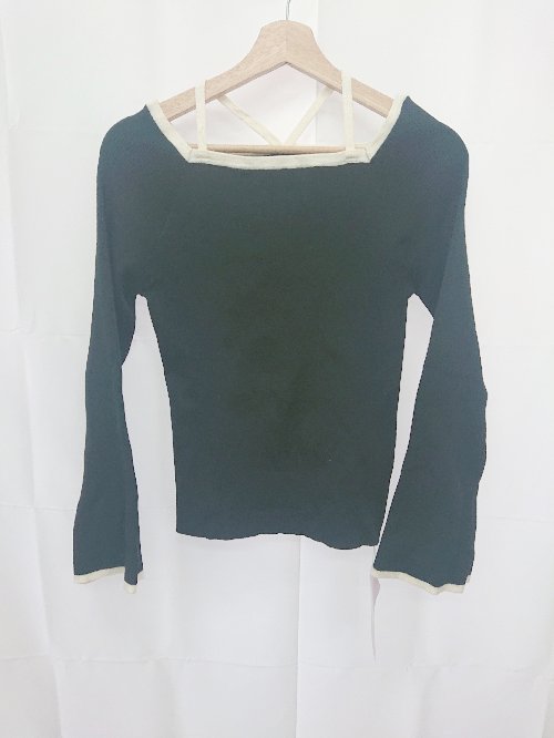 ◇ ⊇ ◎ ●未使用● mily bilet タグ付き ベルスリーブ 長袖 カットソー サイズL ブラック ホワイト レディース E 【中古】