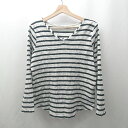 ◇ ⊇ antiqua アンティカ 綿100% 長袖 デザインボーダーカットソー サイズL グレー系 レディース E 【中古】|詳細画像
