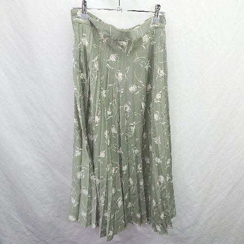 ◇ Θ新品 yuw ユウ ウエストゴム 花柄 ロング フレア スカート サイズF グリーン系 レディース E 【中古】